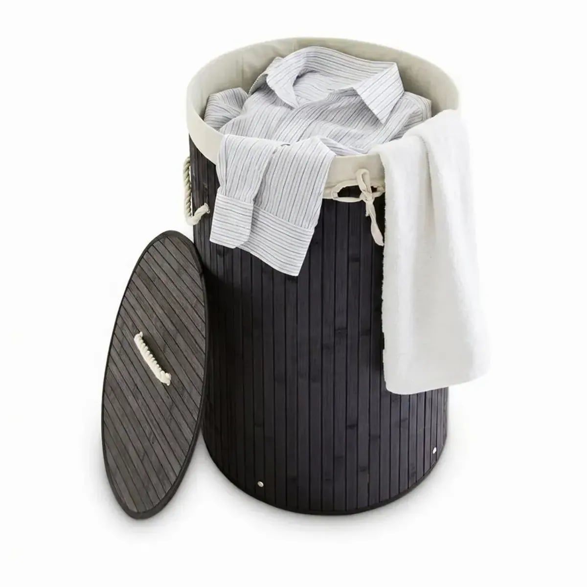 Relaxdays Wäschekorb Bambus rund, stilvolles Design, 70 l…